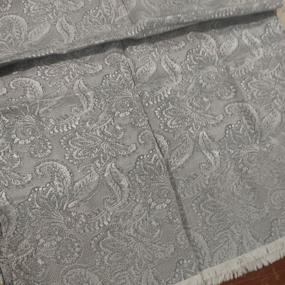 Saks Fifth Avenue Vintage Italian Paisley Silk Scarf Gray Fringed Edges 56 by 17 - Picture 10 of 11